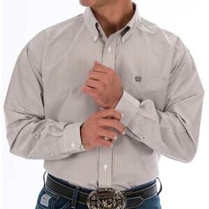 Cinch Western Stripe Button Down Shirt XL Long Sleeve Khaki Cowboy Classic